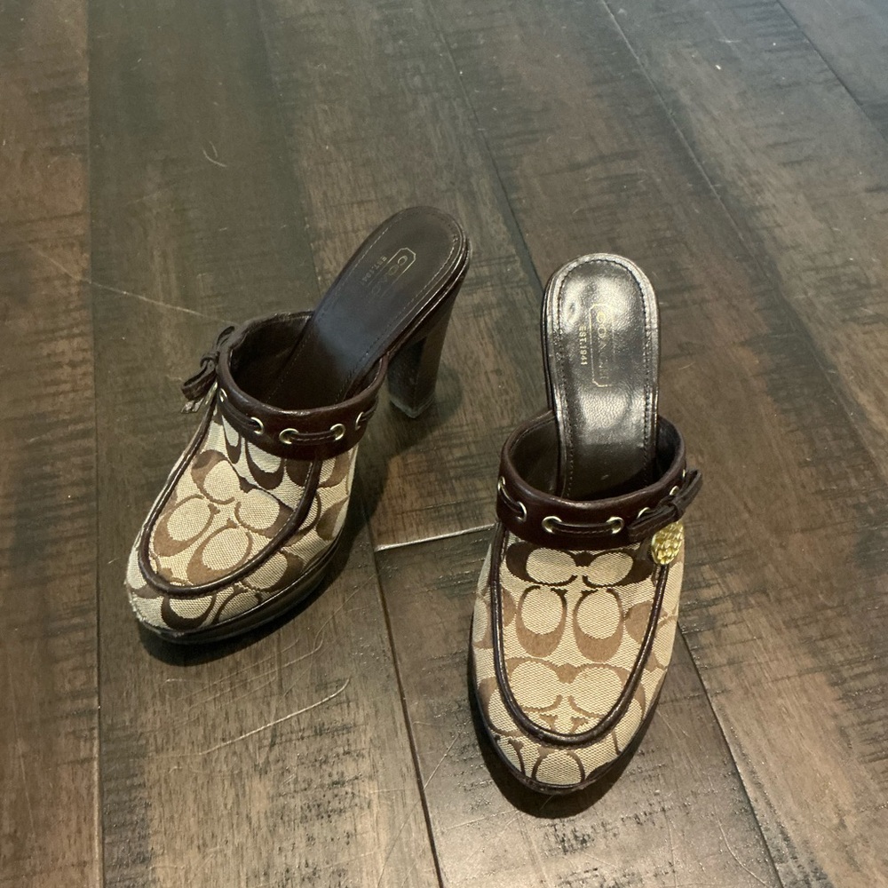 Women's Coach Jodey Brown and Cream Mules size 8